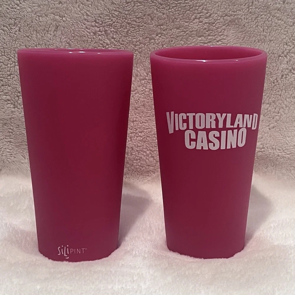 Lot of 2 EC Silipint BPA Free Silicone Cups Victoryland Casino Pink UNBREAKABLE